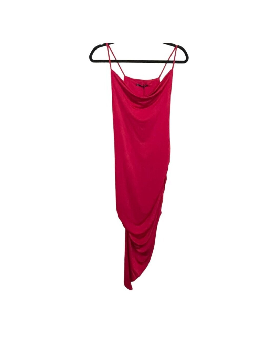 Revolve Krisa Midi Red Dress Draped Slinky Asymmetrical Ruched NWT - Picture 4 of 7